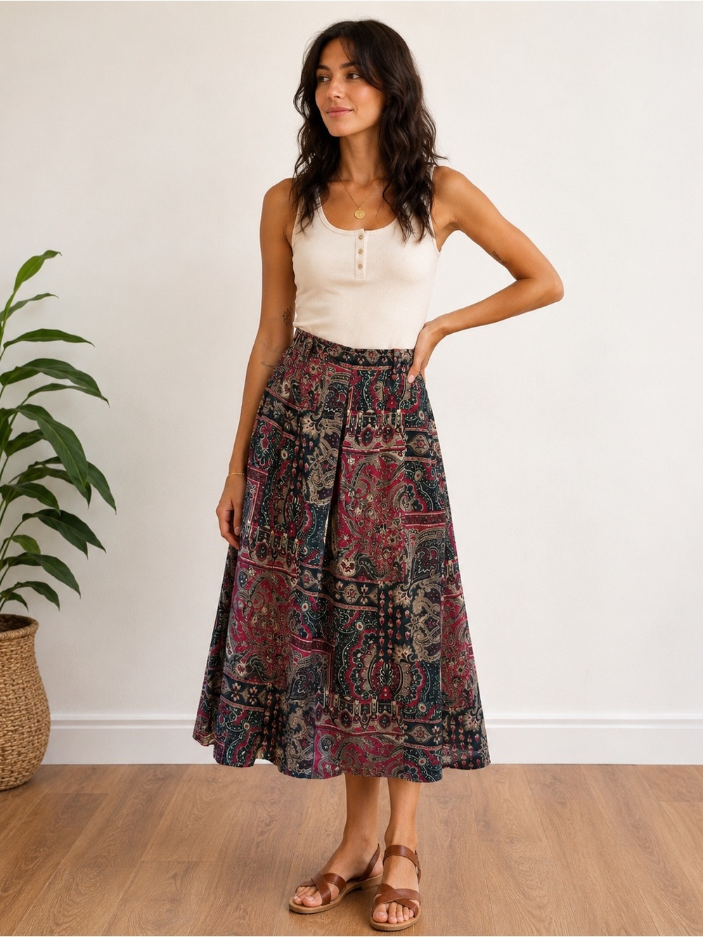 Vintage 90s Braemar Jeremy Scott Burgundy Paisley Maxi Skirt Size 15/16